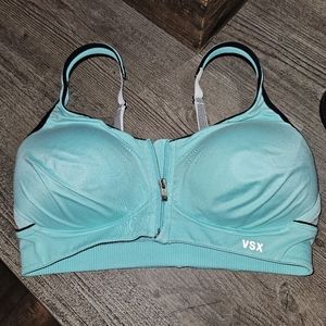 Victoria's Secret VSX Front Zip Sports Bra Teal Blue 34C